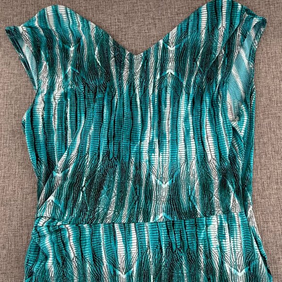 BCBG Maxazria faux Wrap Dress Teal Sleeveless Small V-Neckline Tie Side Stretchy - Picture 12 of 14